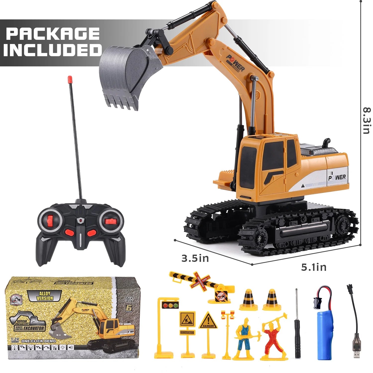 Remote Control Excavator for Kids, 2.4Ghz 6 Channel RC Truck Excavator Construction Vehicle Toy with Metal Shovel, Lights & Sounds for Toddler Boys Age 3 4 5 6 7 8 Year Old